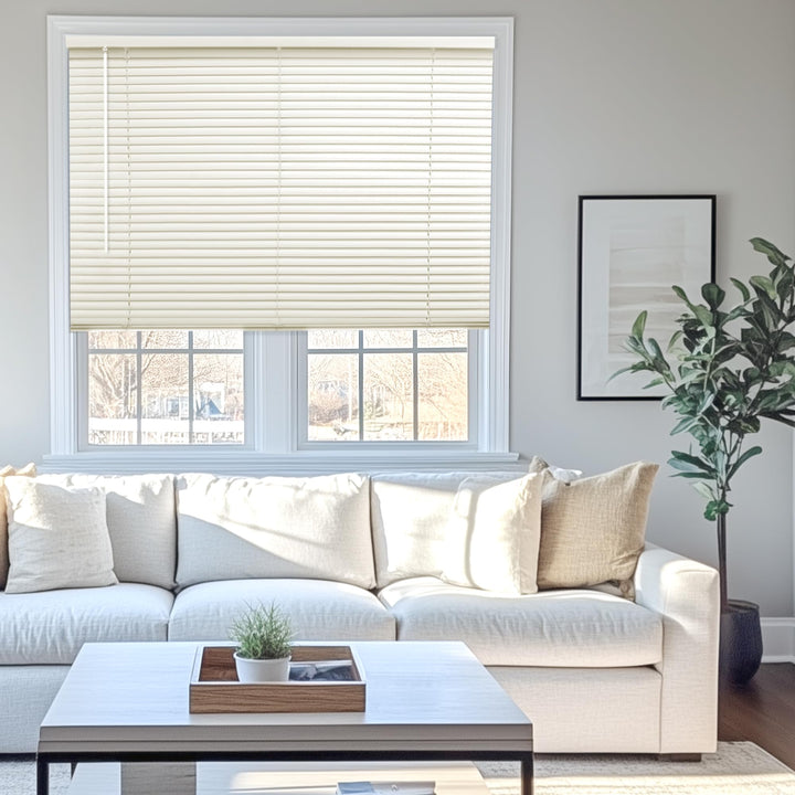CHICOLOGY Cordless Mini Blinds, 1 Inch Vinyl Window Blinds, Room Darkening & Privacy, Easy Install with Adhesive Brackets, Child Safe, for Windows, Doors & Campers, Alabaster,72" W x 36" H Retail $22.99