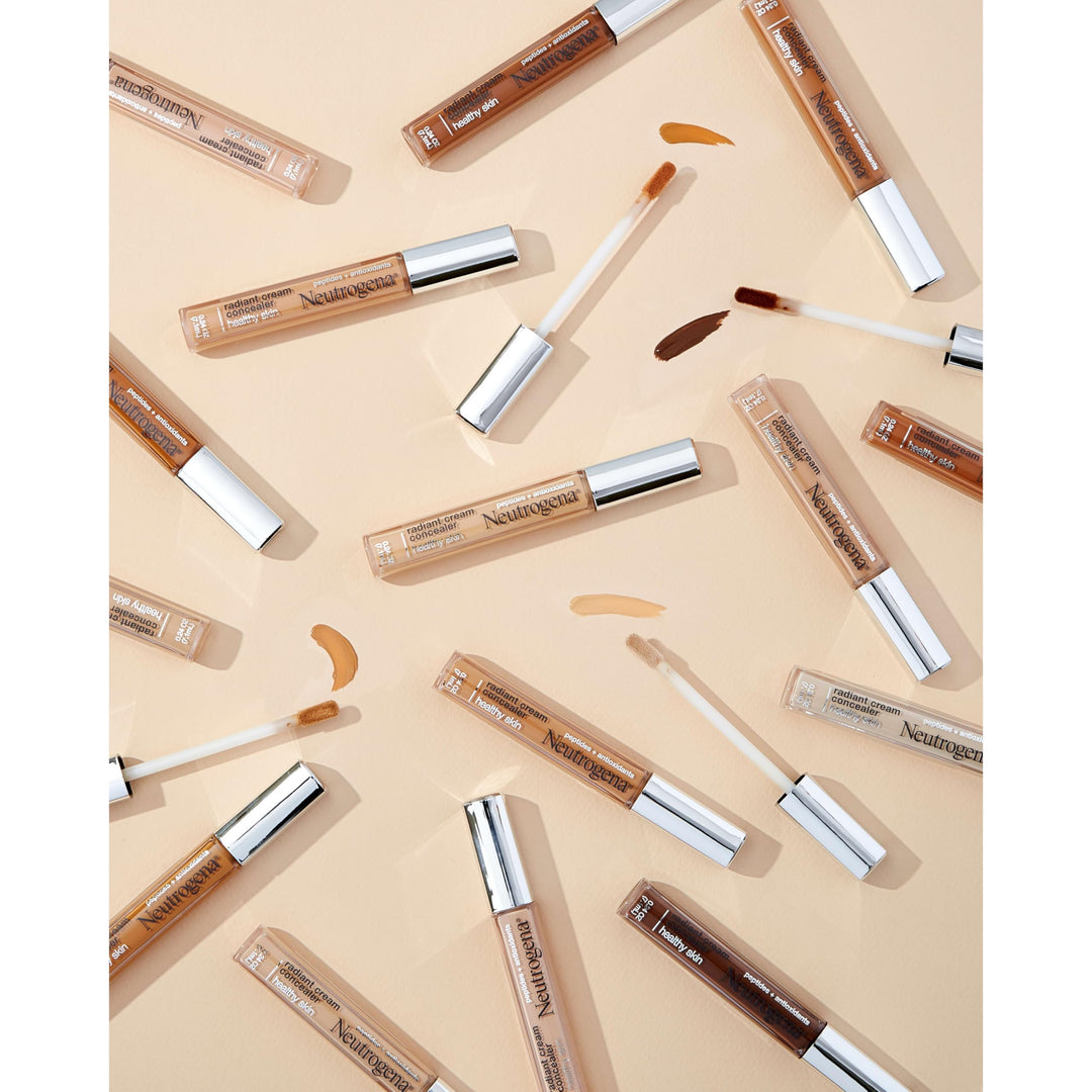 Neutrogena Healthy Skin Radiant Lightweight Brightening Cream Concealer with Peptides & Vitamin E Antioxidant, Non-Comedogenic, Bisque Light/Medium 02 neutral undertones, 0.24 fl. oz