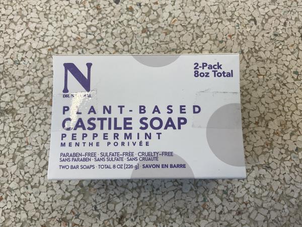 Dr. Natural Castile Bar Soap - Multipurpose Soap Bar with Anti-Acne Properties - For Face, Body, Hair - Sensitive Skin Body Wash - Peppermint - 2 pcs Retail $2.98