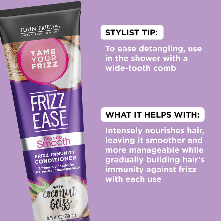 John Frieda Frizz Ease Beyond Smooth Conditioner, Anti-Humidity & Frizz-Resistant, Smooths Texture, Cleanses Unmanageable Hair, Infused with Pure Coconut Oil, 8.45 Oz