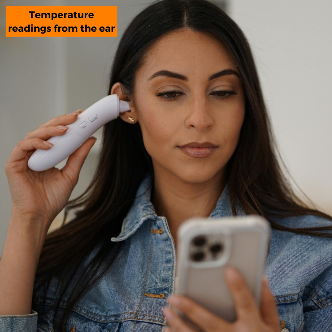 MOBI CONNECT Smart DualScan Bluetooth Ear & Forehead Thermometer - Backlit Screen, LED Fever Indicators, Memory Recall of Last 20 Readouts, Farenheit & Celsius Mode, Room Temperate with Date & Time Retail $24.00