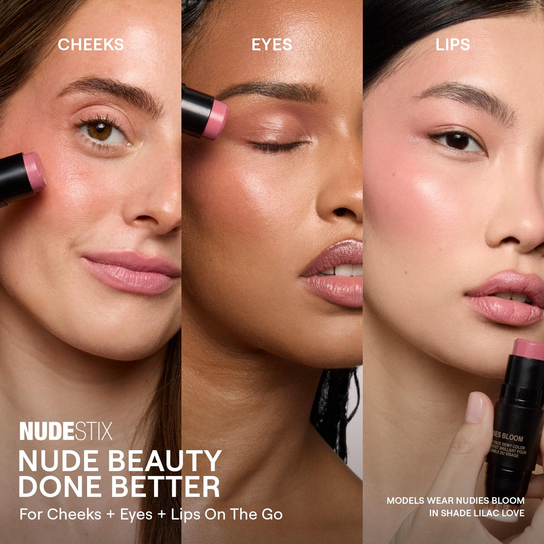 Nudestix Nudies Bloom All Over Dewy Color – 3-in-1 Cream Blush Stick for Cheeks, Eyes & Lips with Built-In Brush | Sheer, Glossy Finish | Vegan, Long-Wear, Multi-Use Makeup (Sweet Peach Peony) Retail $35.00