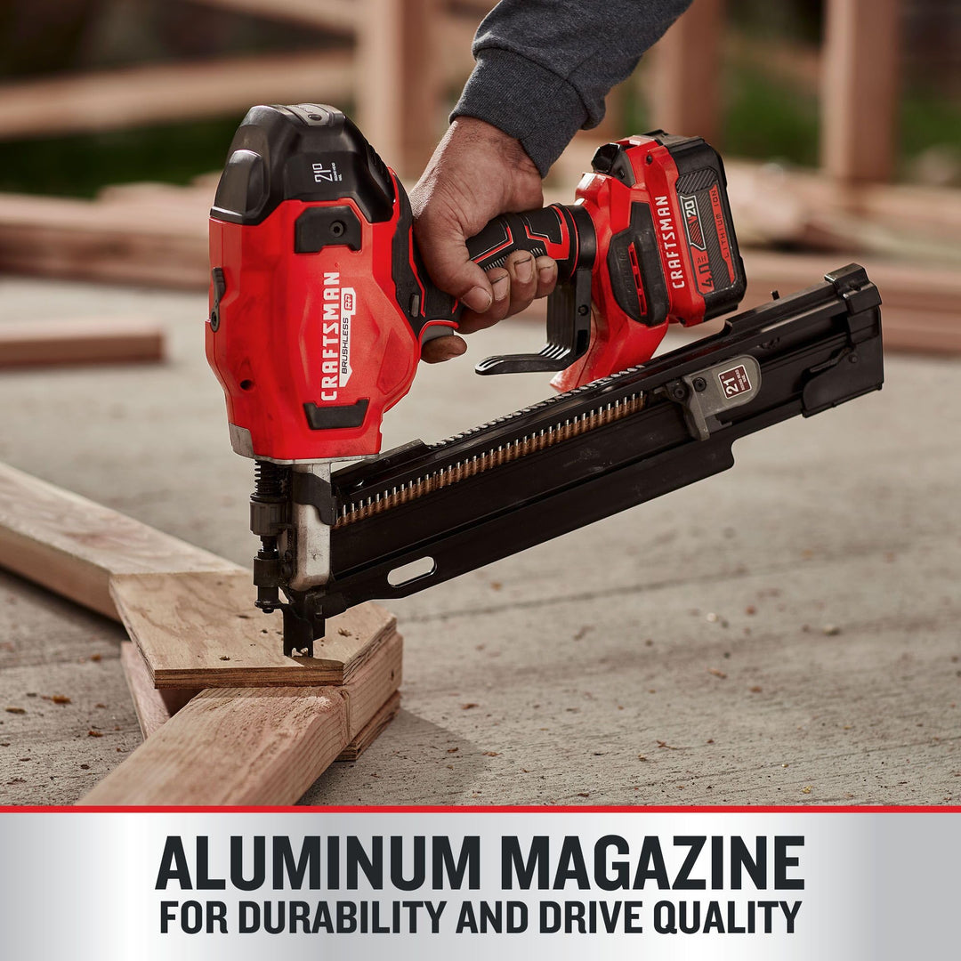 CRAFTSMAN V20 Cordless Framing Nailer, Nail Gun, 21 Degree, up to 3-1/4 inch Nails, Bare Tool Only (CMCN621PLB)
