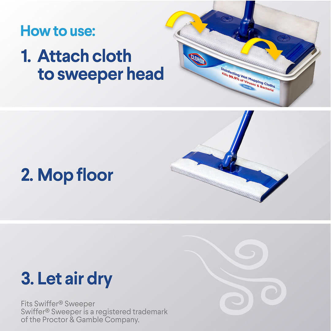 Clorox Disinfecting Wet Mopping Cloths, Rain Clean, 24 Wet Refills (Package May Vary) Retail $18.00