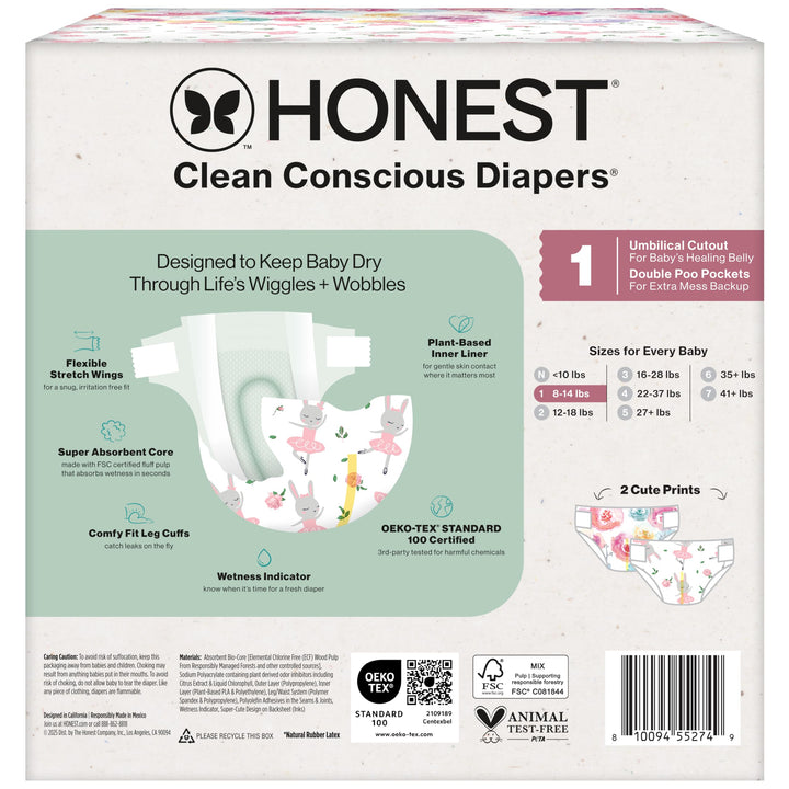 The Honest Company Comfort Dry Disposable Diapers for Sensitive Skin, Hypoallergenic, Rose Blossom + Tutu Cute, Club Box Size 1 (8Ã¢â‚¬â€œ14 lbs), 78 Count