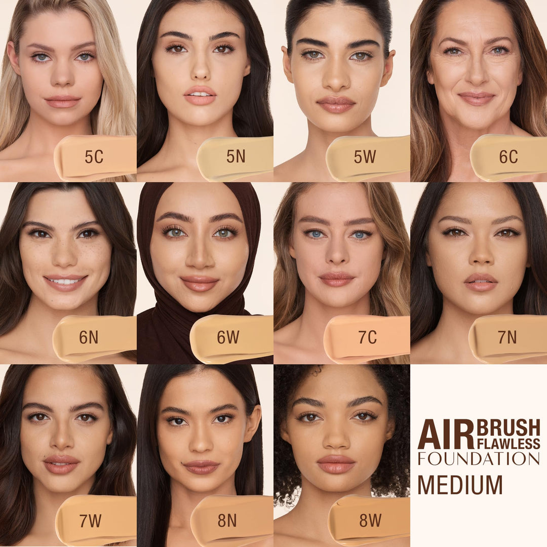 Charlotte Tilbury Airbrush Flawless Matte Foundation - Full Coverage Liquid Makeup with a Natural-Matte Finish - Smoothes & Blurs Pores - Waterproof & Transfer Resistant - 5 Warm