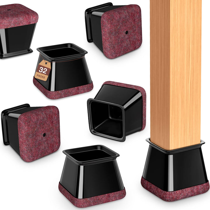 Chair Leg Floor Protectors Square Chair Leg Protectors for Hardwood Floors Silicone Caps Felt Strengthen Bottom Protection Non Slip Reduce Noise 32 Pack Black Square XXL Fit:1-3/4" ~ 2.0" (44~50mm)