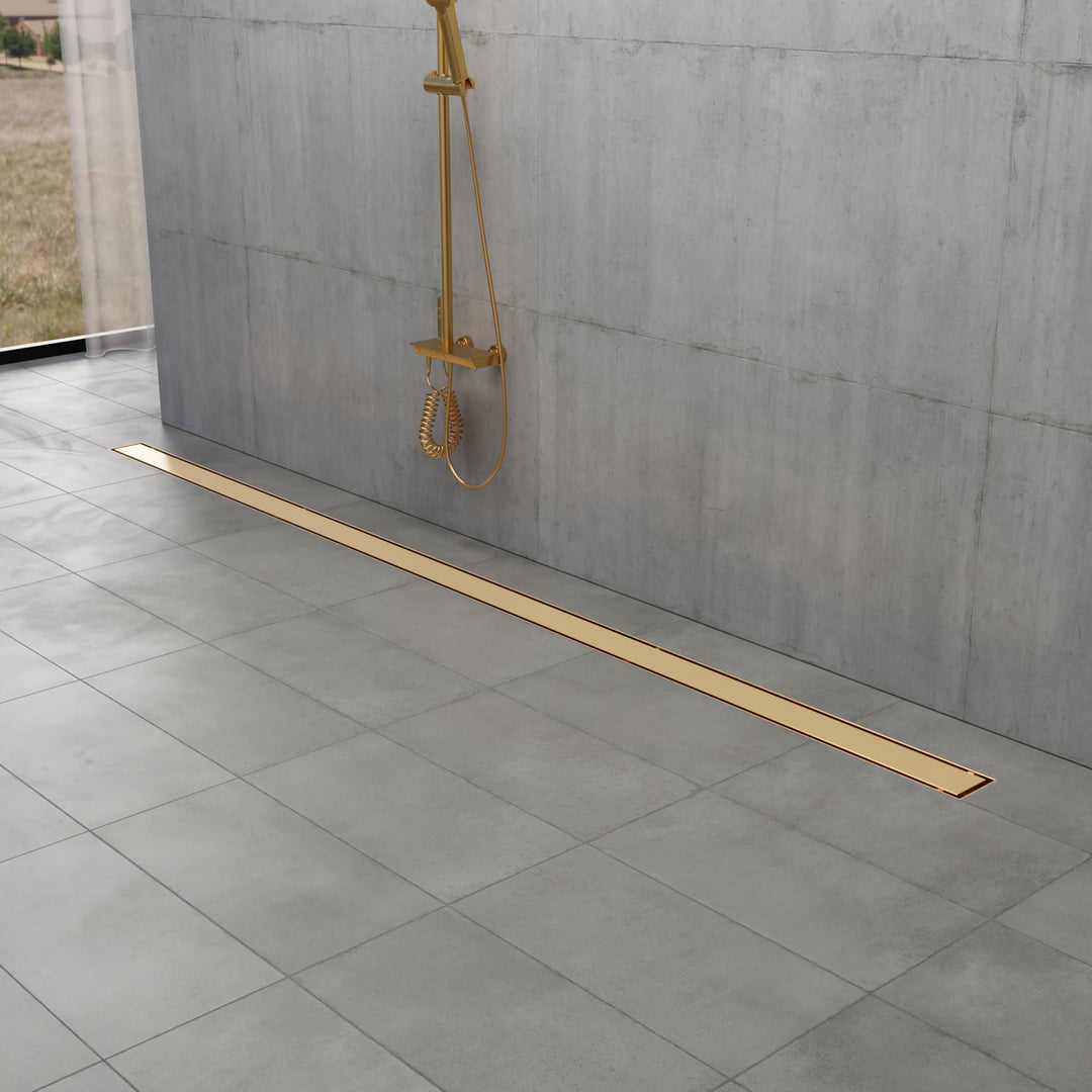 Kingston Brass BSF7227 Watercourse 72" Stainless Steel Linear Shower Drain with Reversible Tile Insert and Flat Grate, Brushed Brass Retail $322.57
