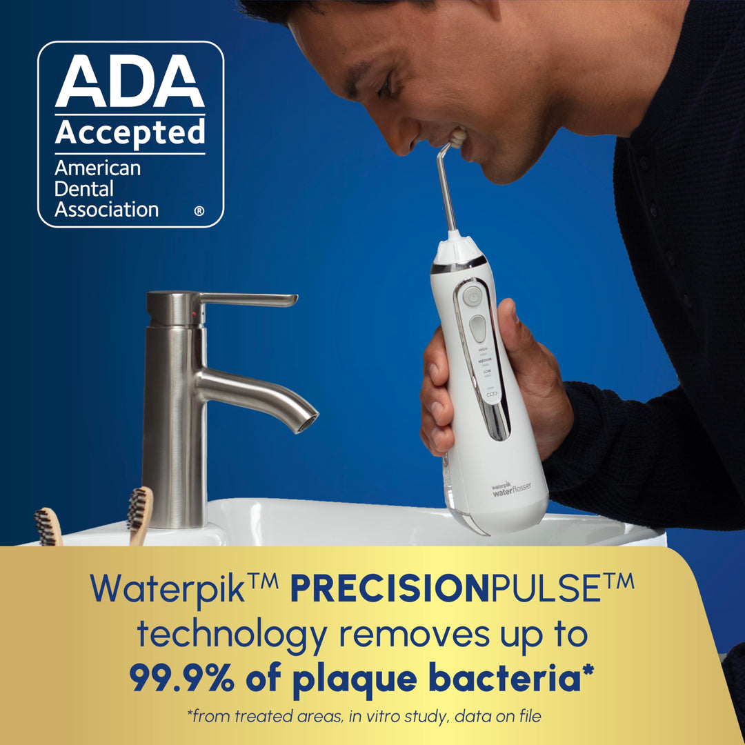 Waterpik Cordless Advanced 2.0 Water Flosser For Teeth, Gums, Braces, Dental Care With Travel Bag and 4 Tips, ADA Accepted, Rechargeable, Portable, and Waterproof, White WP-580, Packaging May Vary Retail $99.99
