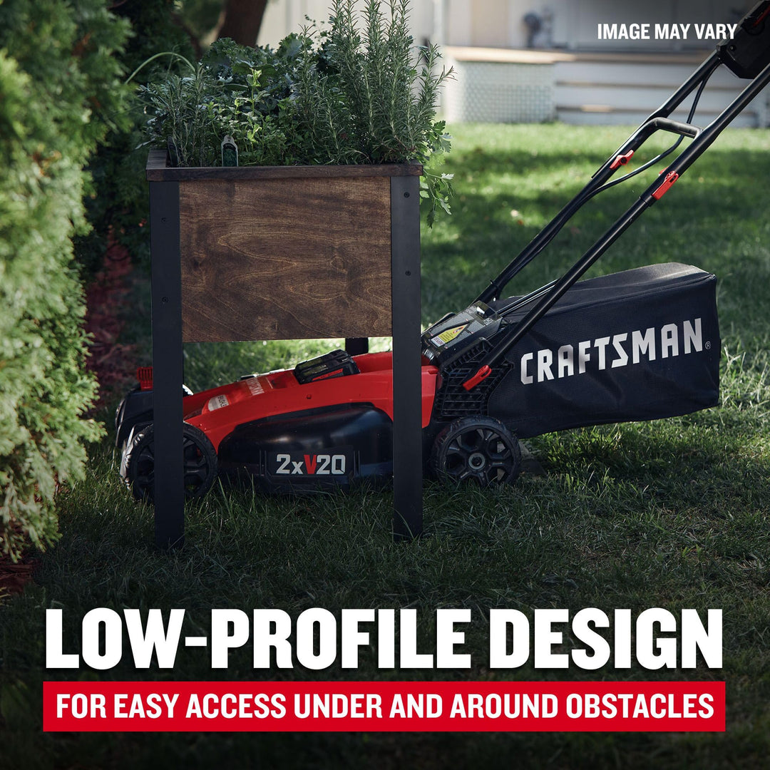 CRAFTSMAN V20 Lawn Mower, Push Mower, Lightweight and Portable, Grass Bag, Battery and Charger Included (CMCMW220P2) Retail $329.00