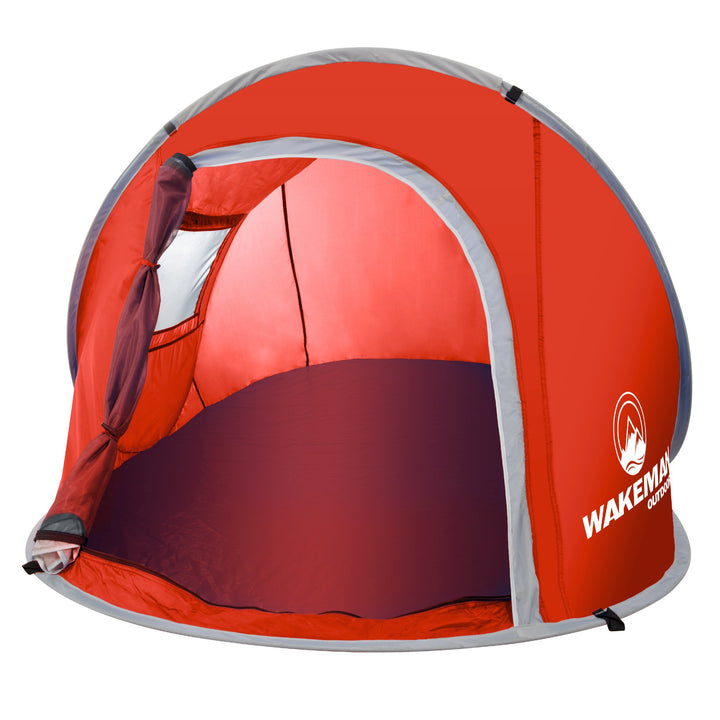 Pop-up Tent 2 Person, Water Resistant Barrel Style Tent for Camping with Rain Fly and Carry Bag, Sunchaser 2-Person Tent by Wakeman Outdoors (Red) Retail $64.99