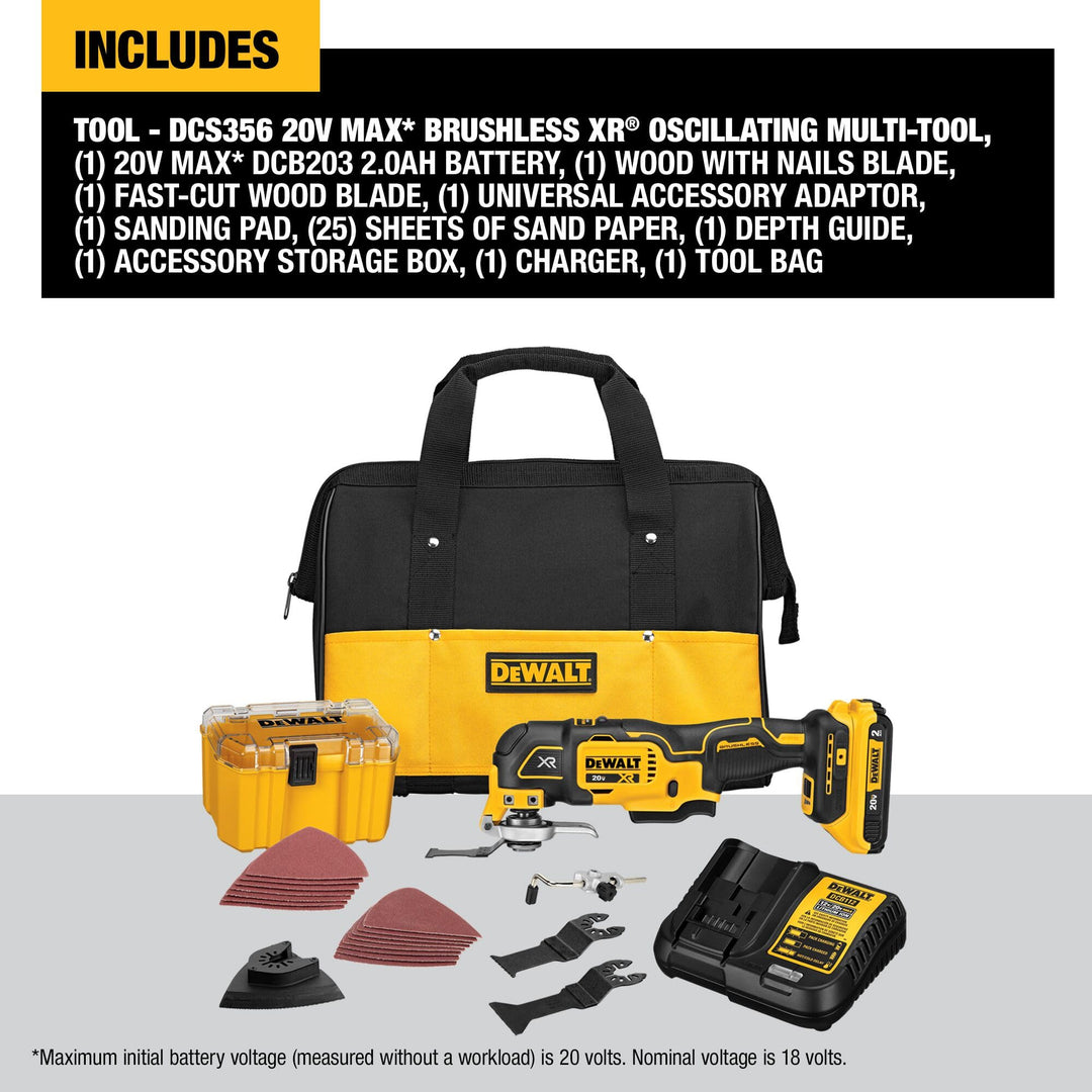 DEWALT 20V Oscillating Tool, Cordless, Wood Blades, Sandpaper, Tool Bag, Battery and Charger Included (DCS356SD1) Retail $260.37