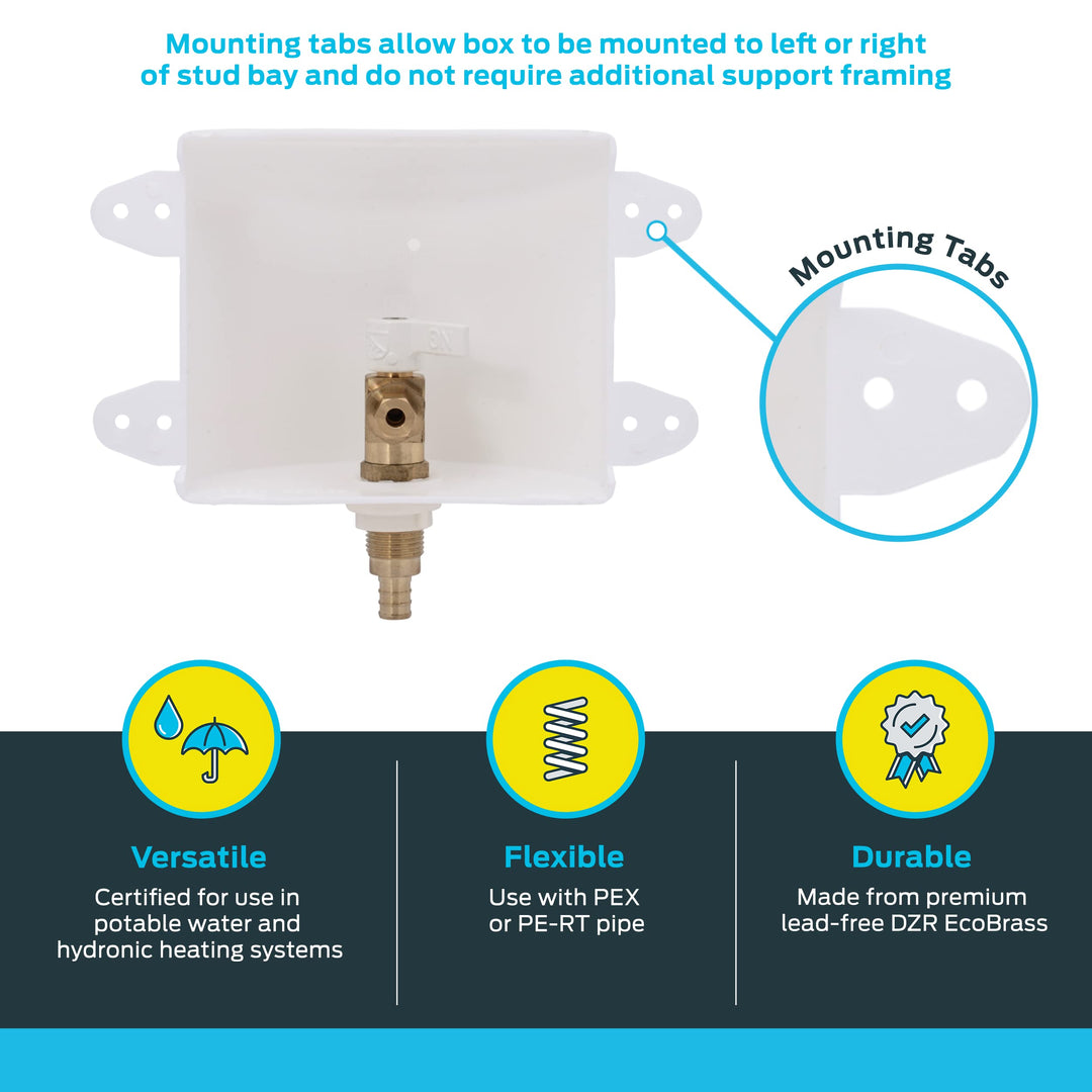 SharkBite 1/2 x 1/4 Inch Compression PEX Crimp Ice Maker Outlet Box, 25740