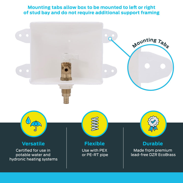 SharkBite 1/2 x 1/4 Inch Compression PEX Crimp Ice Maker Outlet Box, 25740