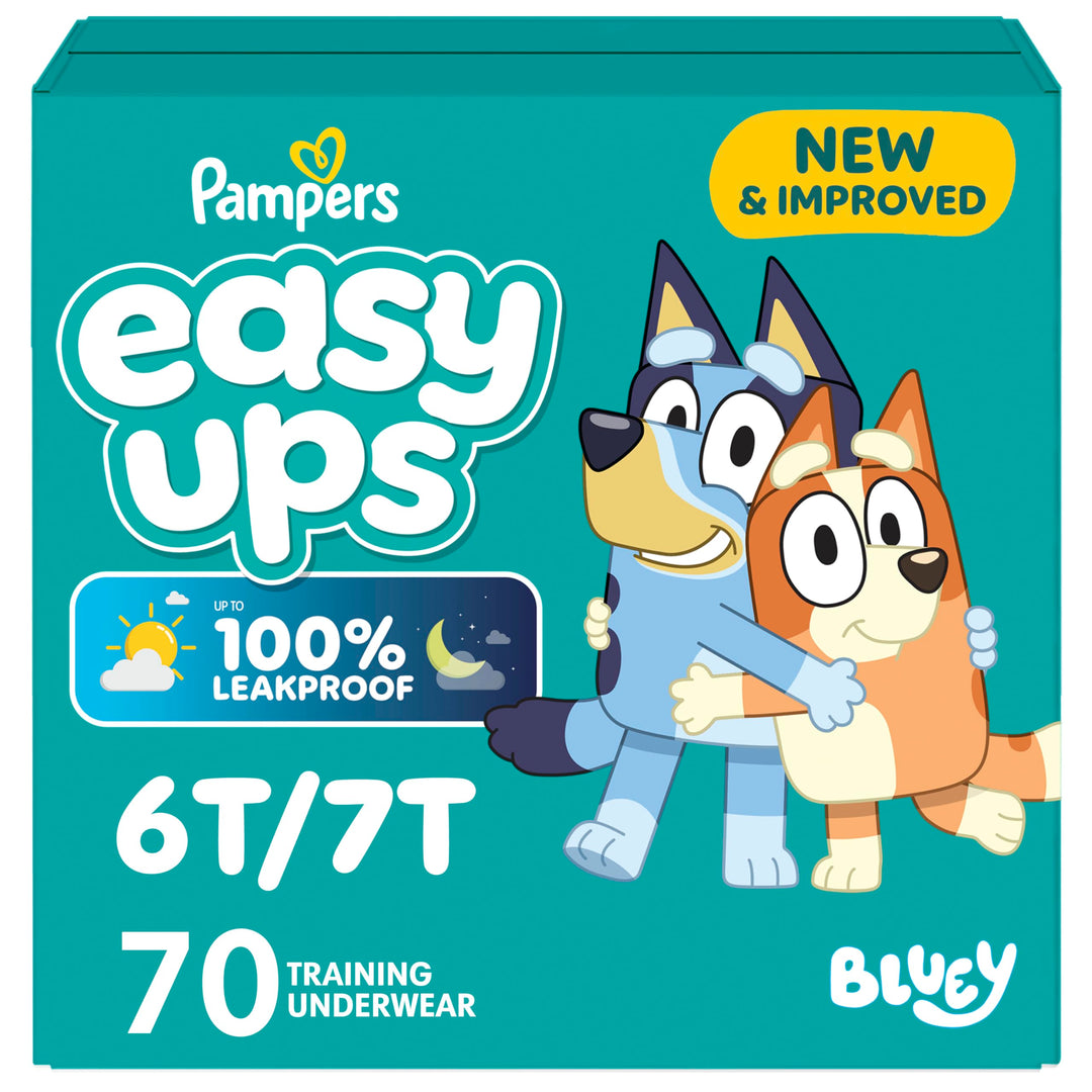 Easy Ups Girls & Boys Potty Training Pants, Size 6T-7T, 70 Count, Bluey Absorbent Training Underwear, Up to 100% Leakproof Day and Night, Hypoallergenic (Packaging May Vary) Retail $49.20