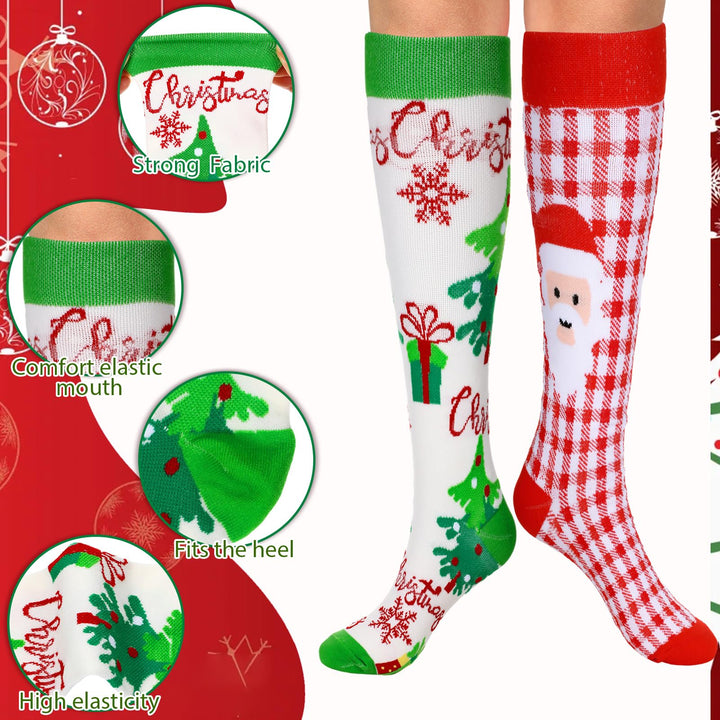 Suhine 30 Pairs Christmas Knee High Socks Bulk Novetly Funny Xmas Sports Compression Long Sock for Christmas Gifts Men Women Retail $42.75