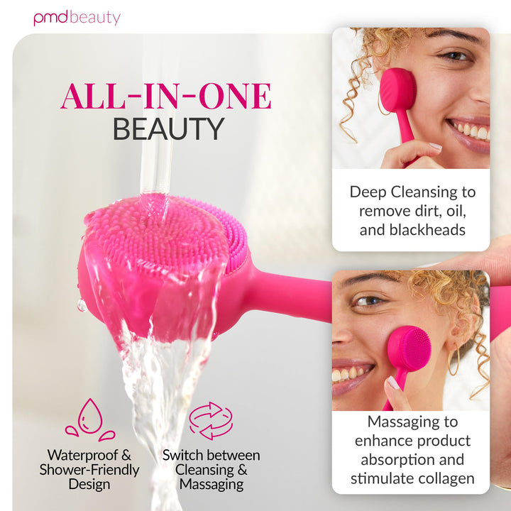 PMD Clean Mini - Smart Facial Cleansing Device with Silicone Brush & Anti-Aging Massager - Waterproof - SonicGlow Vibration Technology - Clear Pores and Blackheads - Lift, Firm, and Tone Skin