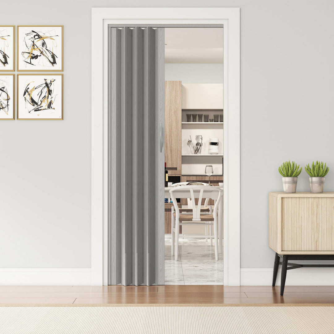 48" W Premium Foldable Accordion Doors, Double Walled Heavy Duty Folding Doors for Interior, Privacy Room Divider, Grey Retail $103.00