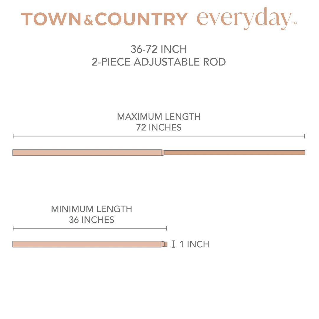 TOWN & COUNTRY EVERYDAY Modern Rounded Cap Single Indoor Curtain Rod and Finial Set, Easy Install Wall Mount, Oil Rubbed Bronze, Adjustable 36â€-72â€