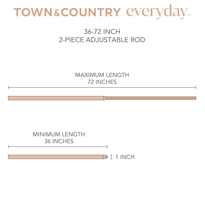 TOWN & COUNTRY EVERYDAY Modern Rounded Cap Single Indoor Curtain Rod and Finial Set, Easy Install Wall Mount, Oil Rubbed Bronze, Adjustable 36â€-72â€