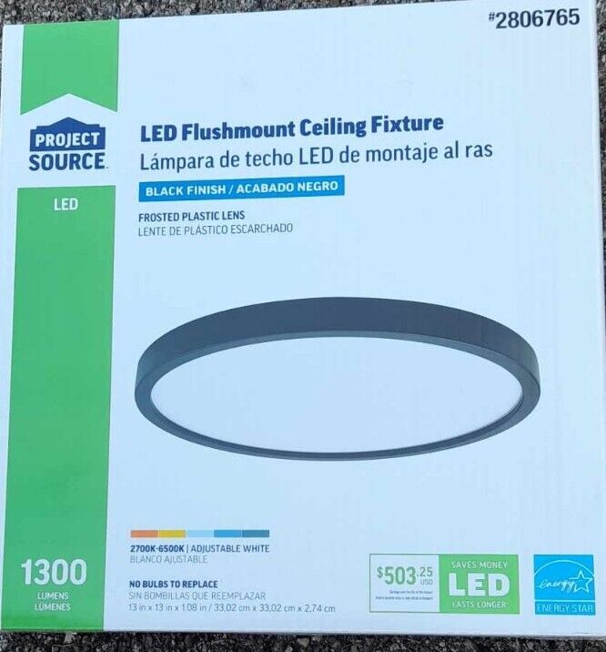 Project Source 13 Black LED Flush Mount Light Retail $58.45