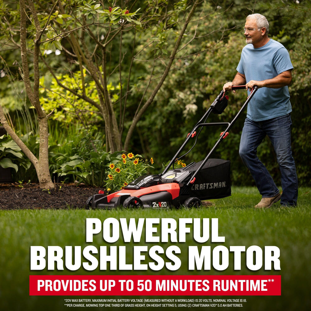 CRAFTSMAN V20 Lawn Mower, Push Mower, Lightweight and Portable, Grass Bag, Battery and Charger Included (CMCMW220P2) Retail $329.00