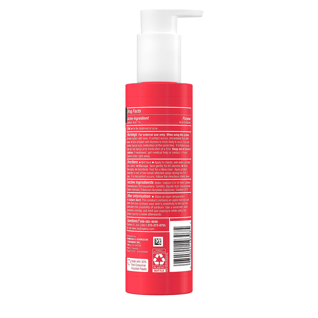 Neutrogena Stubborn Texture Daily Acne Facial Cleanser, Salicylic Acid Face Wash + Glycolic & Polyhydroxy Acids, Fragrance-Free, 6.3 fl. oz