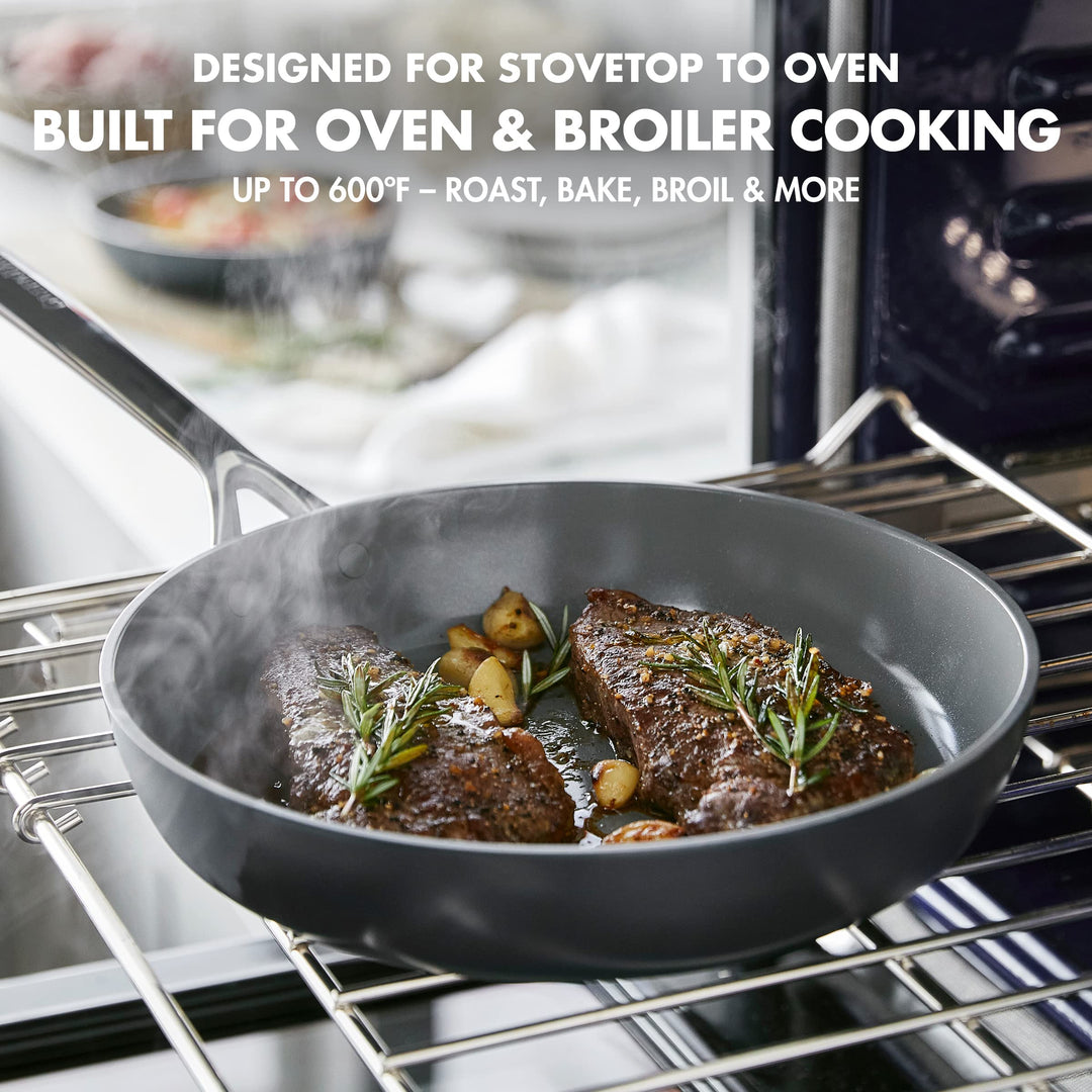 GreenPan GP5 Hard Anodized Healthy Ceramic Nonstick 14 Piece Cookware Pots and Pans Set,Heavy Gauge Scratch Resistant,Stay-Flat Surface, Induction, Mirror Finish Handle,Oven Safe,PFAS-Free,Slate