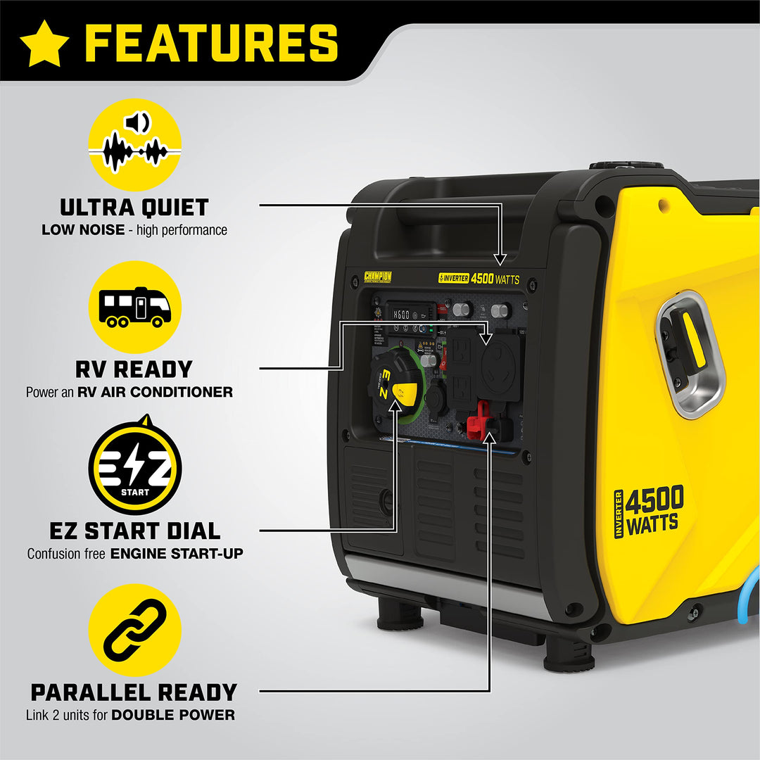 Champion Power Equipment 4500-Watt Wireless Remote Start RV Ready Portable Inverter Generator with Quiet Technology and CO Shield Retail $1,049.00