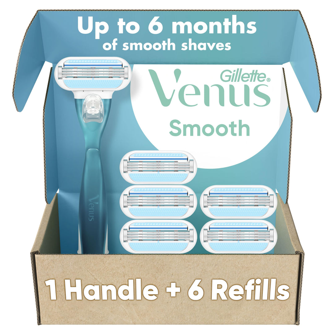 Gillette Venus Smooth Women's Razor Handle + 6 Refills with Soft-Grip Gel Handle Retail $19.94