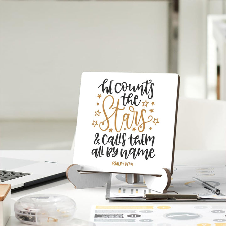 Bible Verse Table Desk Decor Inspirational Rustic Christian Wood Sign Plaque with Wooden Stand, Motivational Religious Positive Vintage Decor for Tabletop Desktop Shelves Countertop Coffee Station