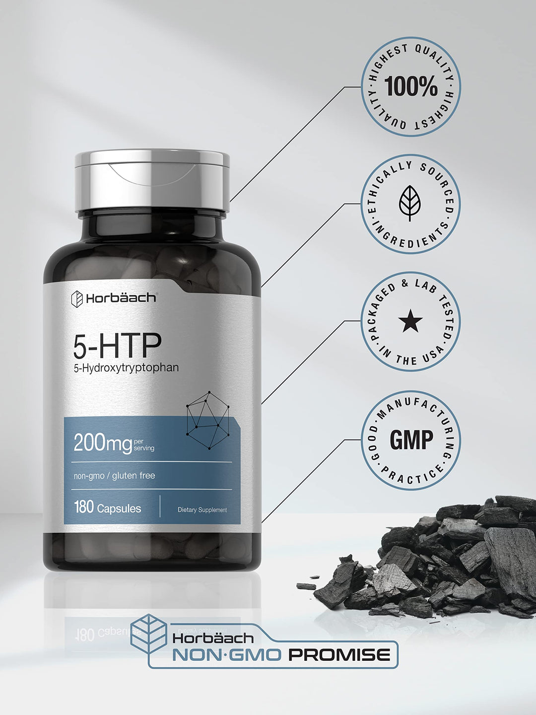 HorbÃƒÂ¤ach 5HTP 200mg Supplement | 180 Capsules | 5 Hydroxytryptophan | Griffonia Simplicifolia | Extra Strength | Non-GMO, Gluten Free