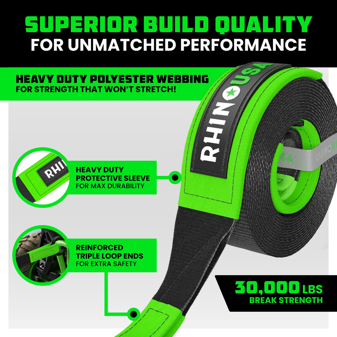 Rhino USA Recovery Tow Strap (3" x 30') - 31,518lb Break Strength - Emergency Recovery Strap Tow Rope for Truck, UTV, ATV & More - Heavy Duty Towing Strap for Offroad 4x4 Use - Compatible with Jeep Retail $48.40