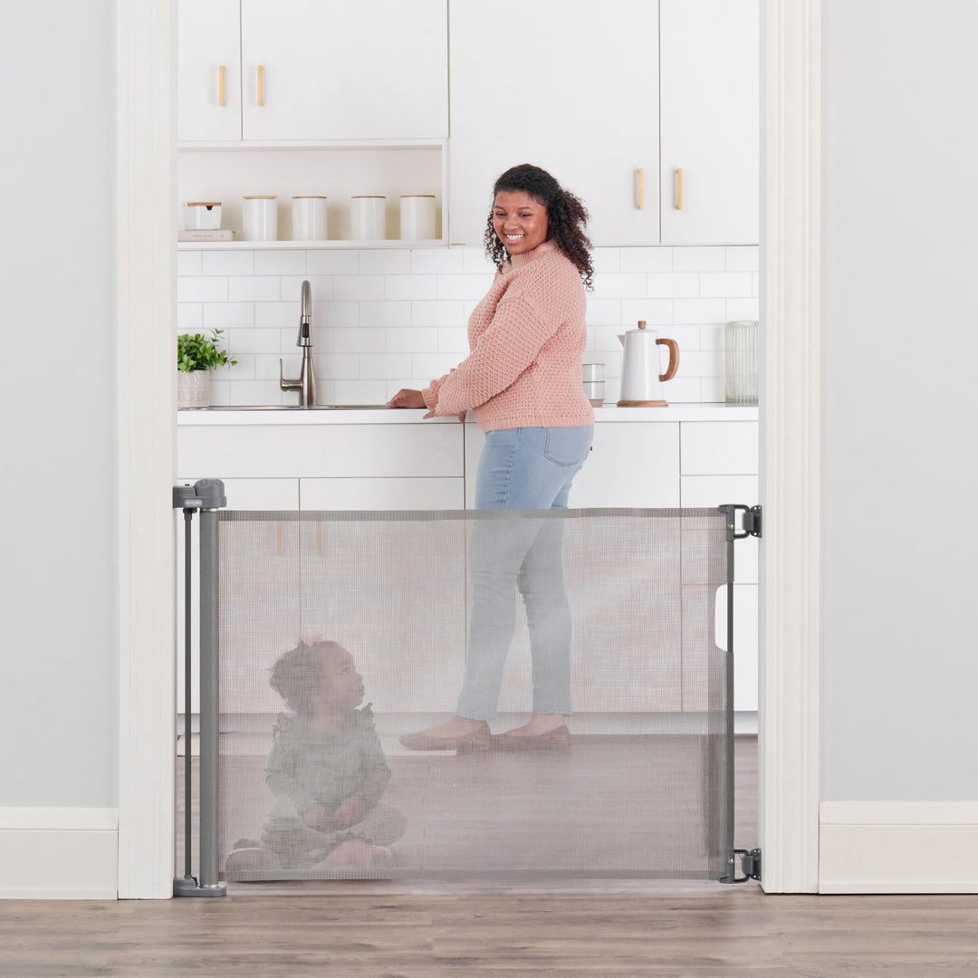 Regalo Safety 50" Extra Wide Retractable Baby Gate, Mesh Safety Gate for Doorways, Hallways & Bottom of Stairs, Hardware Mounted Gate for Babies, Toddlers & Pets, Lock Indicator Window, Gray Retail $34.98