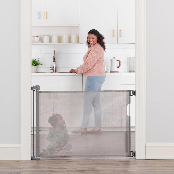Regalo Safety 50" Extra Wide Retractable Baby Gate, Mesh Safety Gate for Doorways, Hallways & Bottom of Stairs, Hardware Mounted Gate for Babies, Toddlers & Pets, Lock Indicator Window, Gray Retail $34.98