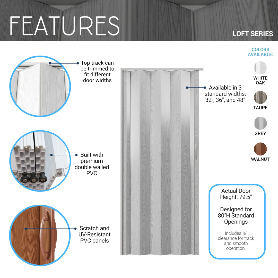 48" W Premium Foldable Accordion Doors, Double Walled Heavy Duty Folding Doors for Interior, Privacy Room Divider, Grey Retail $103.00