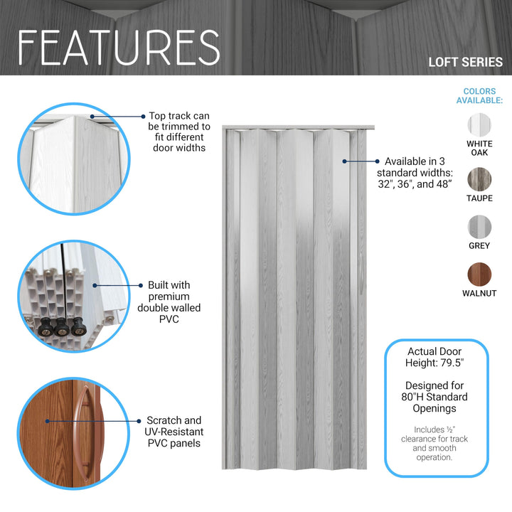 48" W Premium Foldable Accordion Doors, Double Walled Heavy Duty Folding Doors for Interior, Privacy Room Divider, Grey Retail $103.00