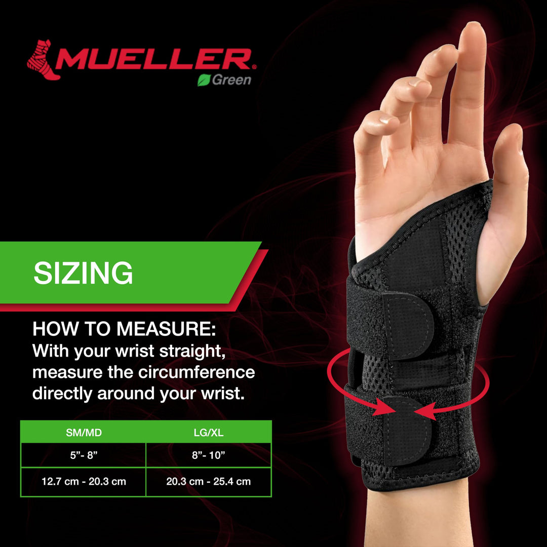 MUELLER Sports Medicine Green Fitted Wrist Brace for Men and Women, Wrist Pain Relief Support, Ideal for Carpal Tunnel, Tendonitis, Arthritis, Right Hand, Black, Large/X-Large