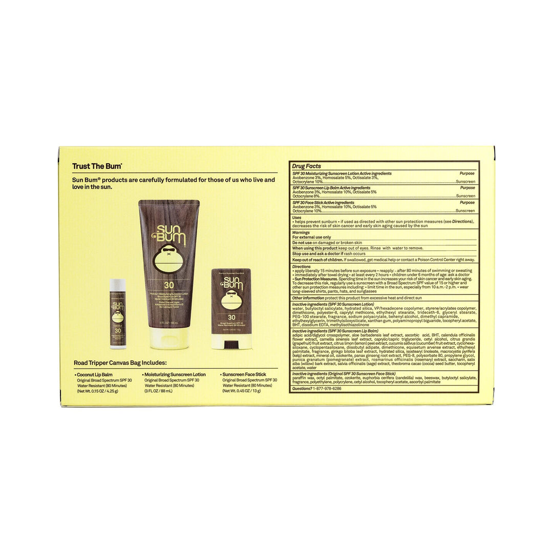 Sun Bum Road Tripper - Travel Sized Sun Care Pack with Sunscreen Lotion, Face Stick, and Lip Balm - SPF 30 Broad Spectrum UVA/UVB Protection - Hawaii 104 Act Compliant - TSA Friendly