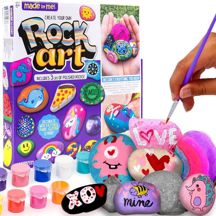 Made By Me Rock Art Kit, Rock Painting Arts and Crafts Kit, Includes 3 Pounds of Rocks and 12 Paints, Great Summer Activity or Birthday Party Fun, Perfect Outside Craft Idea for Kids Ages 6, 7, 8, 9 Retail $12.99