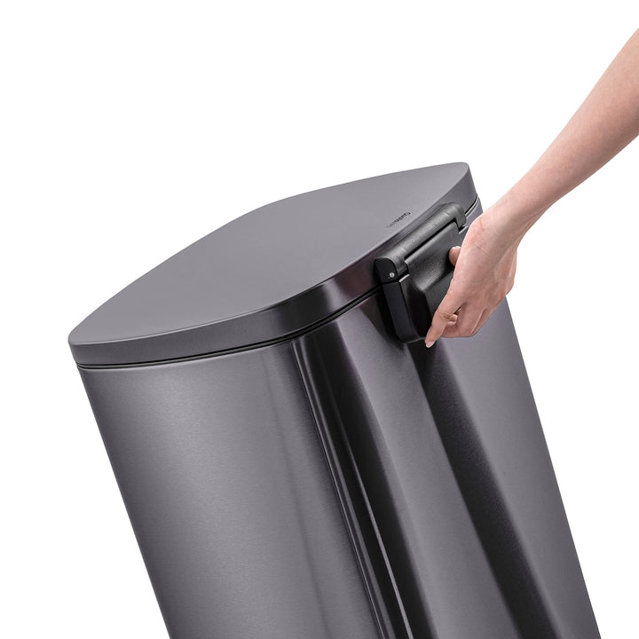 QUALIAZERO 50L/13Gal Heavy Duty Hands-Free Black Stainless Steel Commercial/Kitchen Step Trash Can, Fingerprint-Resistant Soft Close Lid Trashcan, Rectangle Shape (50L Rectangle BSS) Retail $69.98