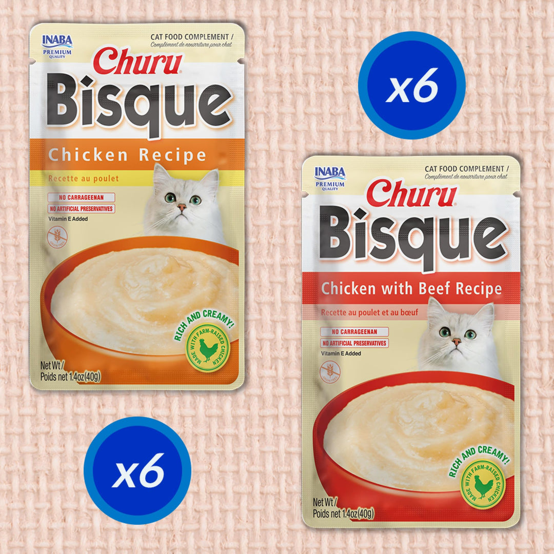 INABA Churu Bisque for Cats, Creamy Lickable Purée Side Dish with Vitamin E, 1.4 Ounces per Pouch, 12 Pouches, Chicken Variety Retail $14.99