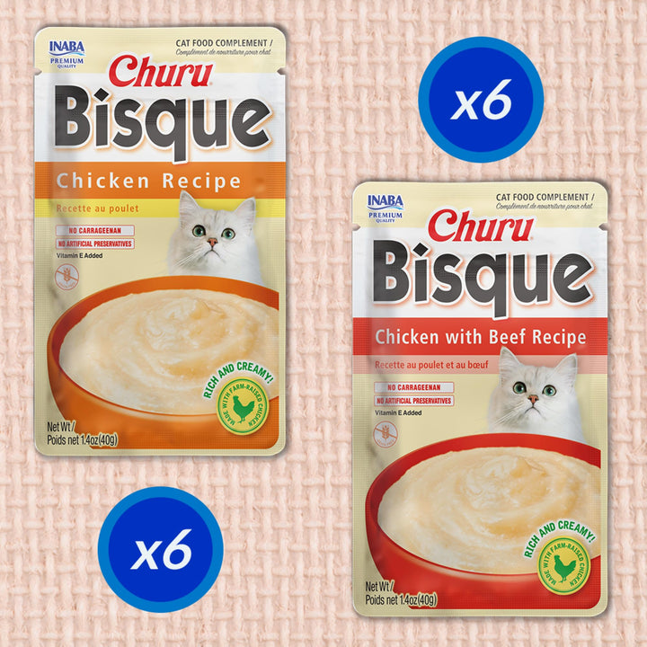 INABA Churu Bisque for Cats, Creamy Lickable Purée Side Dish with Vitamin E, 1.4 Ounces per Pouch, 12 Pouches, Chicken Variety Retail $14.99