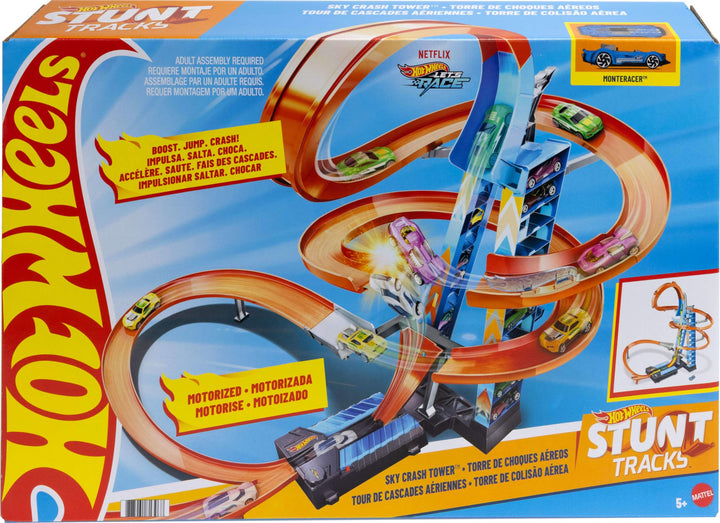 Hot Wheels Sky Crash Tower Track Set, 2.5+ ft / 83 cm High with Motorized Booster, Orange Track & 1 Hot Wheels Vehicle, Race Multiple Cars, Gift for Kids 5 to 10 Years Old & Up Retail $63.71