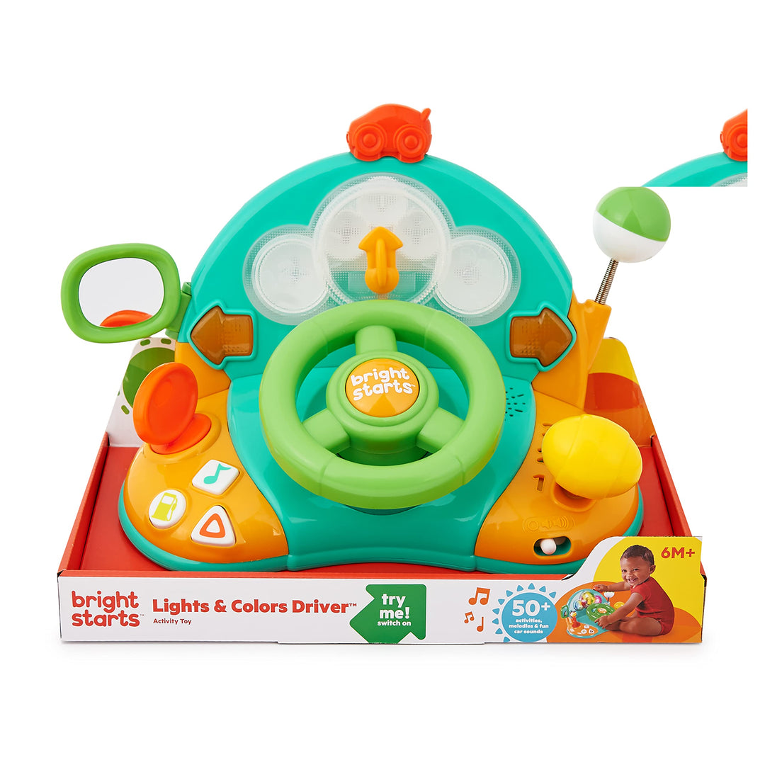 Bright Starts Lights and Colors Driver Toy Steering Wheel with Car Sounds for Pretend Play - Green, 6 Months and up Retail $19.99