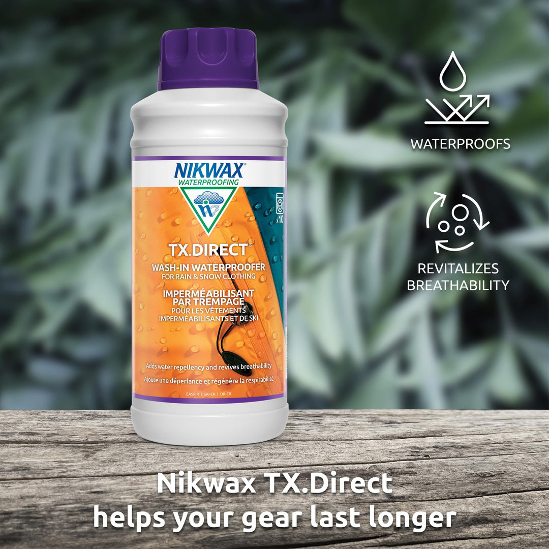 Nikwax TX.Direct Spray-On Waterproofing, 1000ml Refill, High Performance Waterproofing Renewal Treatment Restores DWR Water Repellency in Jackets, Outerwear, Rain, Ski and Snow Gear