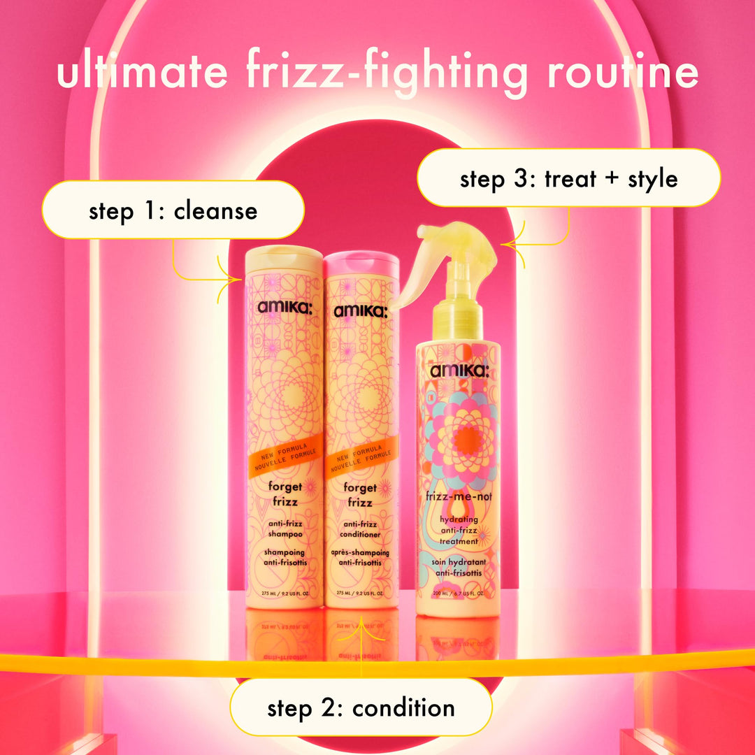 amika forget frizz anti-frizz conditioner, 275ml | smoothing, humidity protection, up to 72 hour frizz control + lightweight hydration, for medium to thick coarse hair types 2a-4c