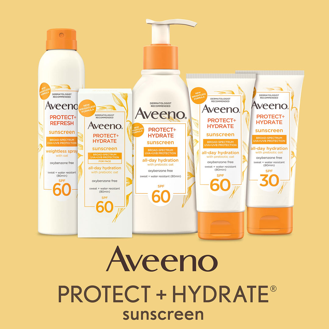 Aveeno Protect + Hydrate Moisturizing Body Sunscreen Lotion with Broad Spectrum SPF 60 & Prebiotic Oat, Weightless & Refreshing Feel, Paraben-Free, Oil-Free, Oxybenzone-Free, 3.0 fl. oz