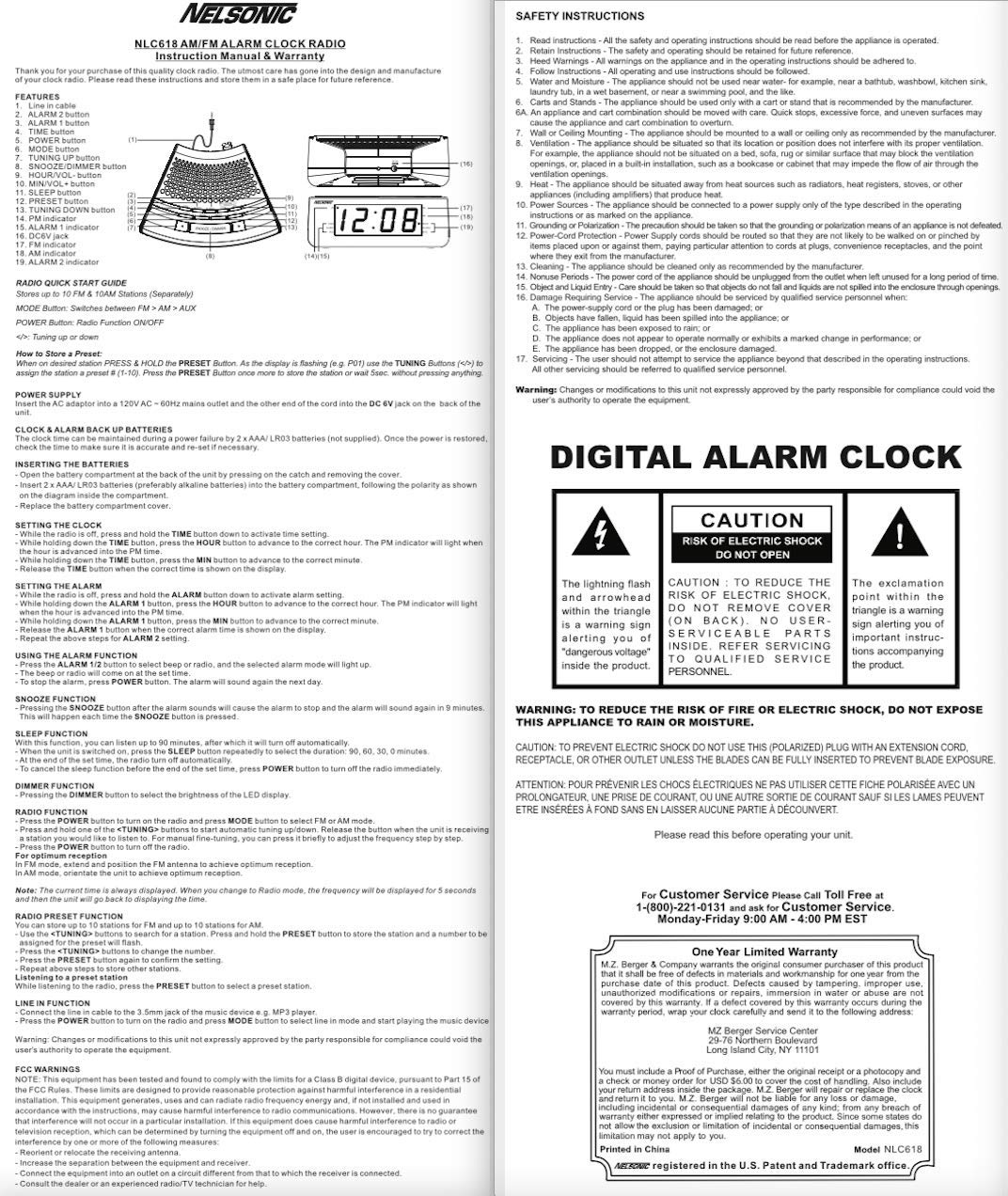 NS Blue LED Clock Radio with Digital Tuner Retail $20.97