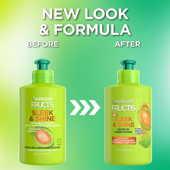 Garnier Fructis Sleek & Shine Leave-In Conditioning Cream for Frizzy, Dry Hair, Plant Keratin + Argan Oil, 10.2 Fl Oz, 1 Count (Packaging May Vary)
